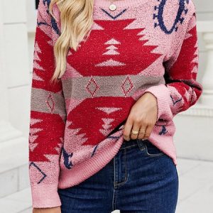 Casual Loose Crew Neck Sweater, Sweaters, color:Pink|size:XL, JustFashionNow