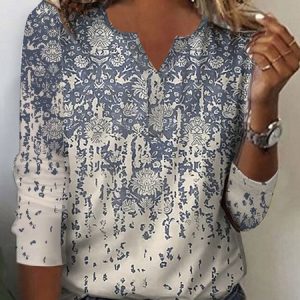 Crew Neck Casual Ethnic Loose T-Shirt, color:Blue|size:XXL, Lilicloth.com