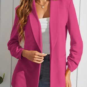 Lapel Collar Loose Casual Plain Blazer, Blazers, color:Deep Pink|size:M, JustFashionNow
