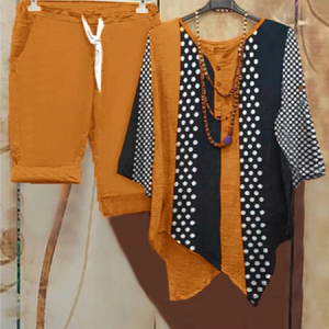 V Neck Casual Two-Piece Set, Suit Set, color:Orange|size:XXL, JustFashionNow