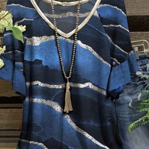 Casual Abstract V Neck Regular Fit T-Shirt, T-Shirts, color:Purplish blue|size:3XL, JustFashionNow