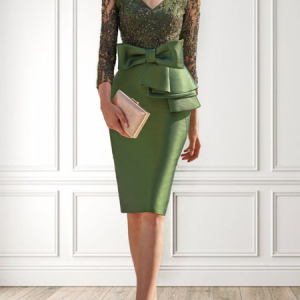 Lace Regular Fit Elegant V Neck Wedding Guest Dress, Wedding Guest Dresses, color:Green|size:XXL, Stylewe