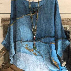 JFN Round Neck Marbling Loosen Daily Tunic Top, Shirts & Blouses, color:Blue|size:XXL, JustFashionNow
