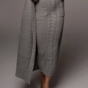 Plain High Waist Plain Sweater  Skirt, Skirts, color:Gray|size:XXL, Stylewe