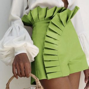 Pleated Urban Plain Shorts, Shorts, color:Green|size:XXL, Stylewe