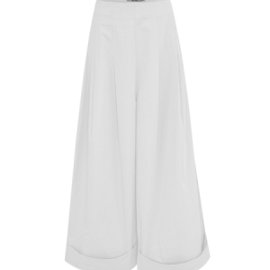 Casual Plain High Waist Long Wide Leg Pants, Short, color:White|size:M, Noracora