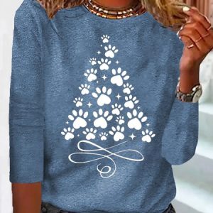 Christmas Crew Neck Casual T-Shirt, T-shirts, color:Blue|size:XXL, Noracora