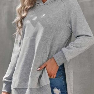 Plain split pocket hoodie, Sweatshirts & Hoodies, color:Gray|size:XXL, JustFashionNow