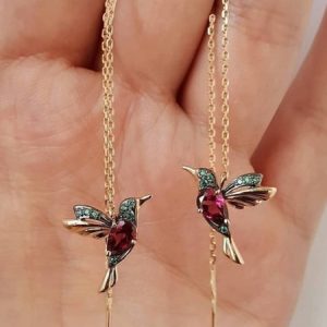JFN  Bejeweled Bird Earrings, Earrings, color:Red|size:One-size, JustFashionNow