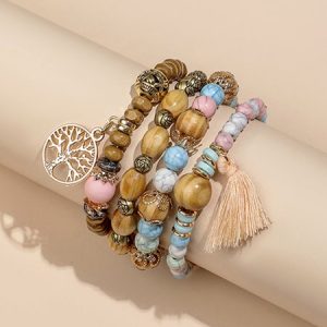 Ethnic Style Vintage Crystal Beaded Layered Bracelet Boho Casual Women's Jewelry, Bracelets, color:Multicolor|size:One-size, JustFashionNow