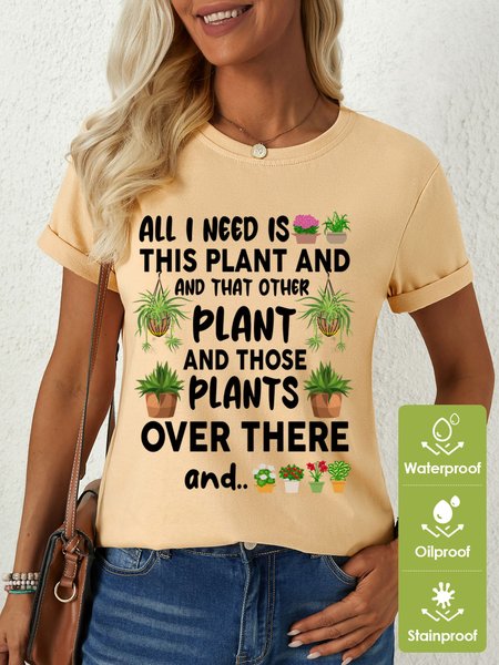 Lilicloth X Manikvskhan Gift For Plant Lover All I Need Is This Plant And That Other Plant Womens Waterproof Oilproof And Stainproof Fabric T-Shirt, color:Apricot|size:3XL, Lilicloth.com
