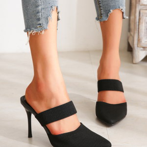 Leopard Mesh Fabri Stiletto Heel Mules, Heels, color:Black|size:43, Stylewe