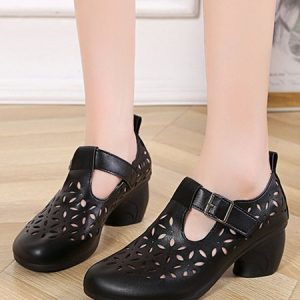 Vintage Hollow out Comfy Block Heel Dance Shoes, Flats, color:Black|size:40, JustFashionNow
