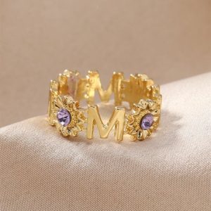 Rhinestone Flower Letters Hollow out Ring, Rings, color:As Picture|size:One-size, Stylewe