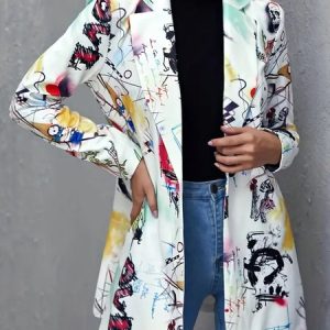 Urban Lapel Collar Regular Fit Graffiti Blazer, Blazers, color:Multicolor|size:XXL, Stylewe