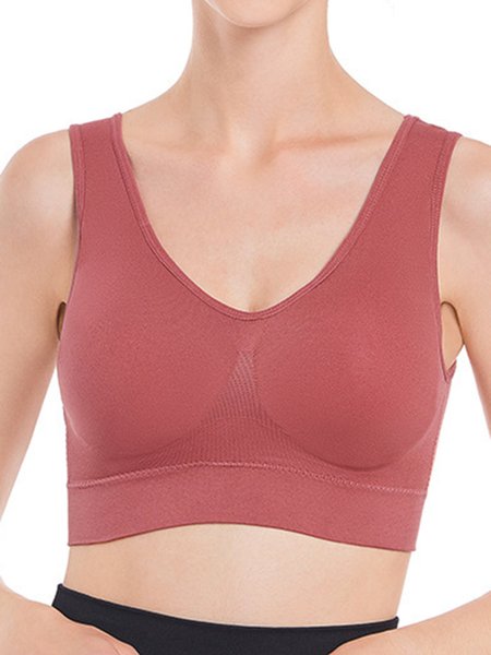 Breathable Comfort High Elasticity Seamless Tank Style Sports Bra & Bralette, Crop Bras, color:Wine Red|size:5XL, JustFashionNow