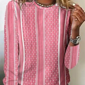Crew Neck Geometric Casual Loose T-Shirt, T-Shirts, color:Pink|size:XXL, JustFashionNow