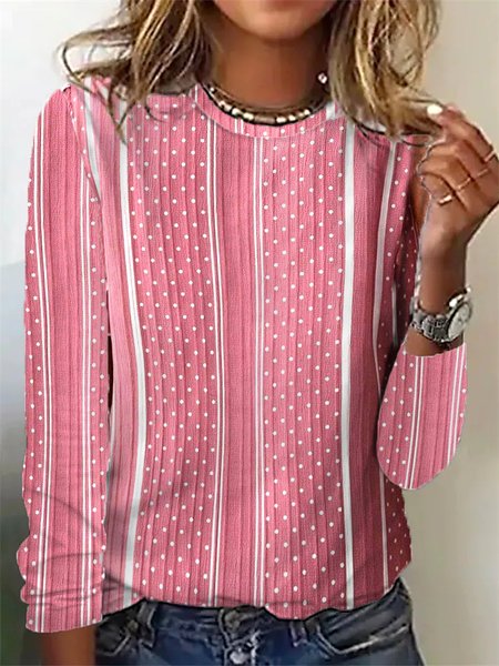 Crew Neck Geometric Casual Loose T-Shirt, T-Shirts, color:Pink|size:XXL, JustFashionNow