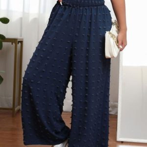 Loose Plain Simple Pants With No, BOTTOM, color:Blue|size:4X, Noracora