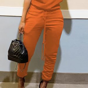 Plain Casual Sweatpants, Pants, color:Orange|size:XXL, Stylewe