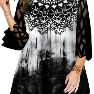 Casual Ombre Crew Neck T-Shirt, T-Shirts, color:Black|size:4X, JustFashionNow