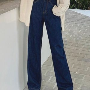 Denim Casual Buckle Plain Pockets Jeans, Denim&Jeans, color:Deep Blue|size:XXL, Noracora