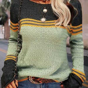 Casual Color Block Regular Fit Sweater, Sweaters, color:Green|size:XXL, JustFashionNow