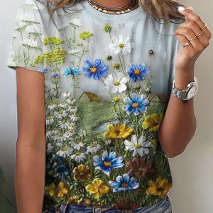 Loose Vacation Knitted Crew Neck T-Shirt, JustFashionNow T-Shirts, color:Cyan|size:XXL,