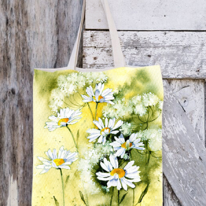 Women's Casual Daisy Floral Print 16 OZ Canvas Fabric Floral Shopping Tote, color:As Picture|size:One-size, Lilicloth.com