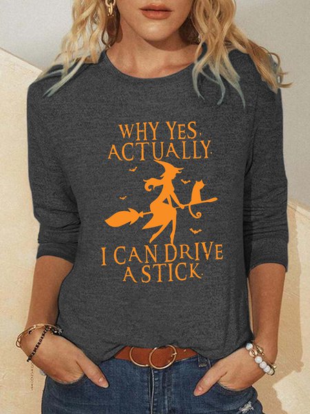 Regular Fit Simple Halloween Long Sleeve Top, color:Deep Gray|size:3XL, Lilicloth.com