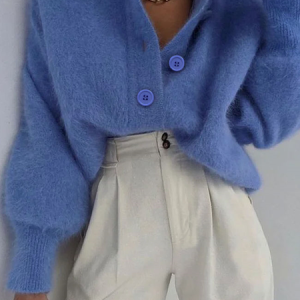 Loose High Elasticity Urban Stand Collar Long sleeve Sweater Coat, Cardigans, color:Blue|size:XXL, Stylewe