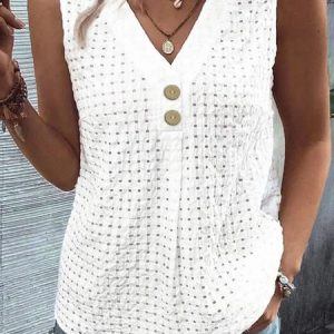 Plus size Casual V Neck Plain Loose Tank Top, Tanks & Camis, color:White|size:4X, JustFashionNow