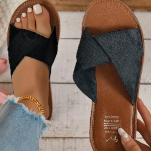 Women Twist Band Beach Slide Sandals, Sandals & Slippers, color:Black|size:40, JustFashionNow