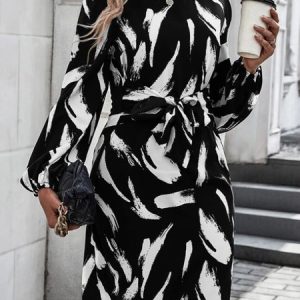 Women Color Block Crew Neck Long Sleeve Comfy Urban Short Dress, Short, color:Black|size:XXL, Noracora