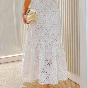 Regular Fit Plain Elegant Skirt, Skirts, color:White|size:XXL, Stylewe