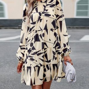 Casual Floral A-Line Dress Vacation Boho Women's Clothing, Dresses, color:Apricot|size:XL, JustFashionNow