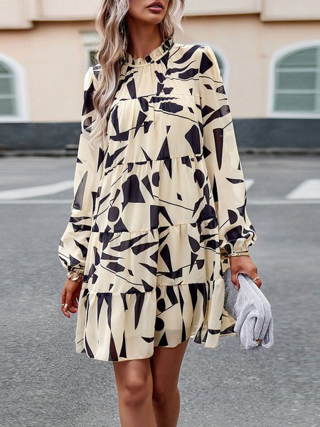 Casual Floral A-Line Dress Vacation Boho Women's Clothing, Dresses, color:Apricot|size:XL, JustFashionNow