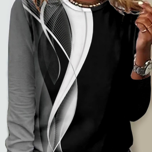 Crew Neck Long Sleeve Christmas Regular Micro-Elasticity Regular Fit Shirt For Women, Blouses, color:Black-white|size:3XL, Noracora