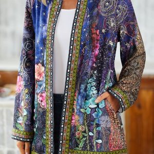 Floral Print Vintage Crew Neck Jacket, Cardigans, color:As Picture|size:3XL, JustFashionNow