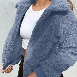 Shawl Collar Long Sleeve Plain Heavyweight Loose Teddy Jacket For Women, Coats, color:Royal Blue|size:3XL, Noracora
