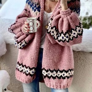 Ethnic Floral Casual Sweater Coat, Cardigans, color:Multicolor|size:XXL, Noracora