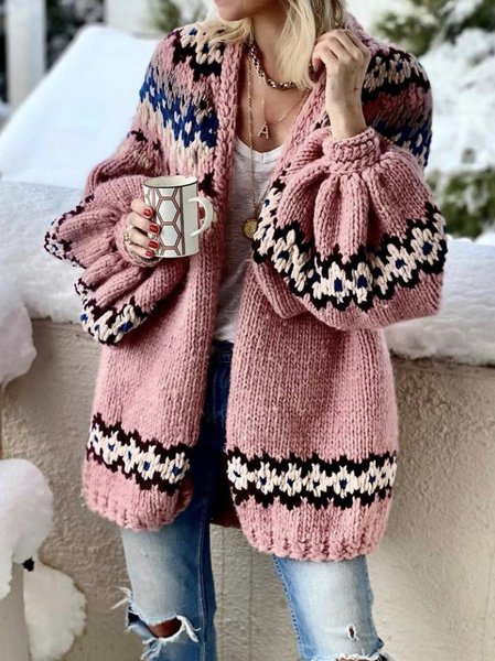 Ethnic Floral Casual Sweater Coat, Sweaters, color:Multicolor|size:XXL, JustFashionNow