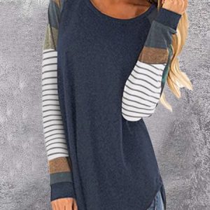 Casual Color Block T-Shirt, T-Shirts, color:Navyblue|size:XXL, JustFashionNow