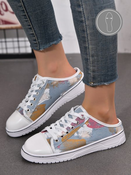 Casual Abstract Print Lace-Up Decor Canvas Mule Shoes, Sneakers, color:As Picture|size:43, JustFashionNow