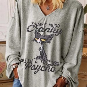 Women's TODAY'S MOOD CRANKY Casual Loose T-Shirt, T-Shirts, color:Gray|size:XXL, JustFashionNow