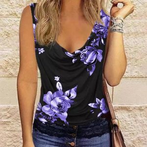 Floral Regular Fit Simple Tank Top, Tanks & Camis, color:Blue|size:XXL, JustFashionNow