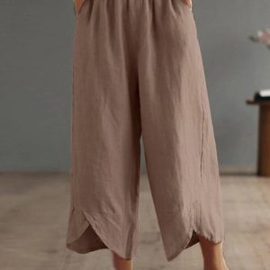 Woman Loose Casual Simple Loose Straight pants, Pants, color:Camel|size:XL, JustFashionNow