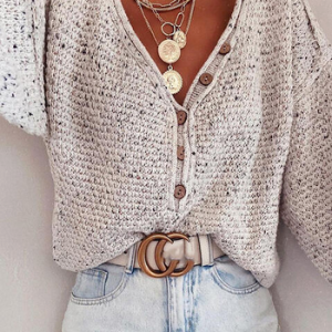 Long Sleeve Vintage V Neck Acrylic Sweater, Sweaters, color:Apricot|size:XXL, JustFashionNow