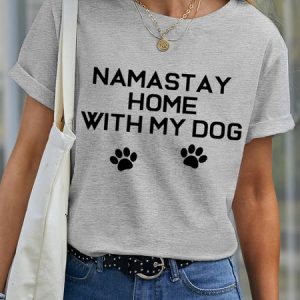 Lilicloth X Funnpaw Women's Namastay Home With My Dog Pet Matching T-Shirt, color:Gray|size:XXL, Lilicloth.com