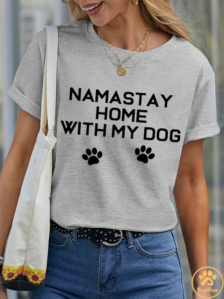 Lilicloth X Funnpaw Women's Namastay Home With My Dog Pet Matching T-Shirt, color:Gray|size:XXL, Lilicloth.com